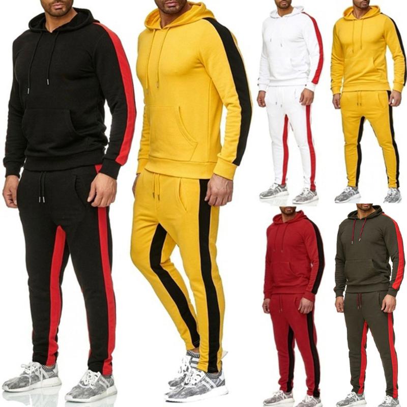 

Men's Autumn Winter Fashion sportswear Patchwork Sweatshirt Top Pants Sets Sports Suit Tracksuit Fitness suit unning clothes #GH, Army green