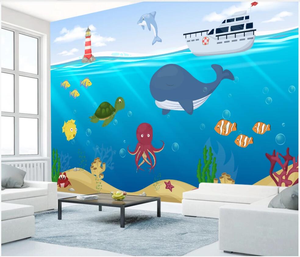 

3d wallpaper custom photo mural Cartoon hand drawn sea world animal children room home decor 3d wall murals wallpaper for walls 3 d, Non-woven