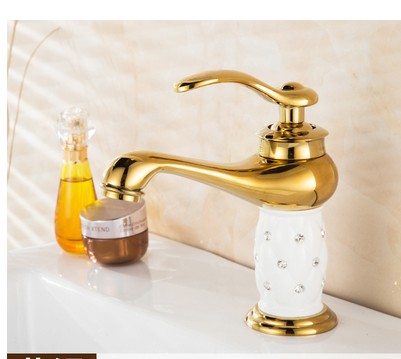 

Basin Faucets Euro Gold with Diamond Brass Made Bathroom Faucet Mixer Tap Single Handle Hot & Cold Washbasin Tap mixer