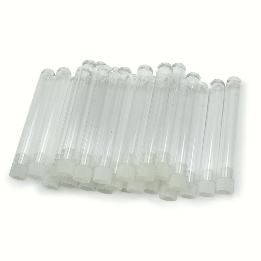 

Wholesale- 25pcs Cute Clear Plastic Empty Test Tube Make Wish Bottles with White Caps Stoppers Wishing Message Vials Container Craft Decor