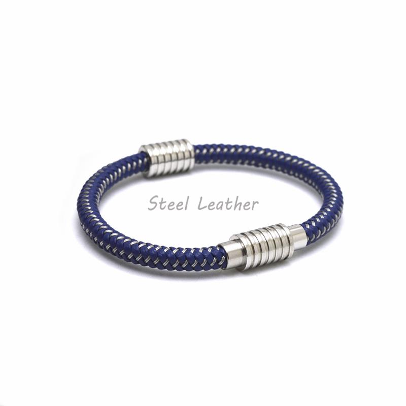 

5pcs/lot Custom Logo Punk Men Jewelry Braided Leather Bracelet Stainless Steel Magnetic Clasp Fashion Women Bangles Gift Sale