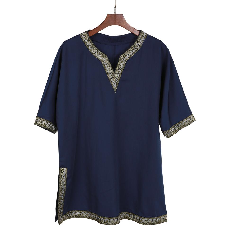 

Men Medieval Knight V Neck Short Sleeve Tunic T-Shirt Halloween Cosplay Costume 2019 Free Shipping, Black