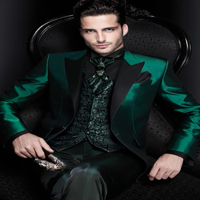 

2020 New Arrivals Italian Green Men Suits Satin Slim Fit Formal Groom Ball Gown Tuxedo Male Coat 3 Piece Set Jacket Pants Vest, Custom