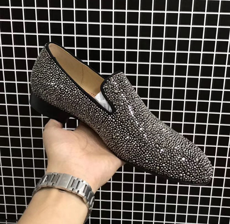 

Original Box Luxury Designers Gentleman Wedding Party Dress Red Bottom Loafers Shoes Men Diamonds Business Casual Oxford Shoes Size 38-46, Black