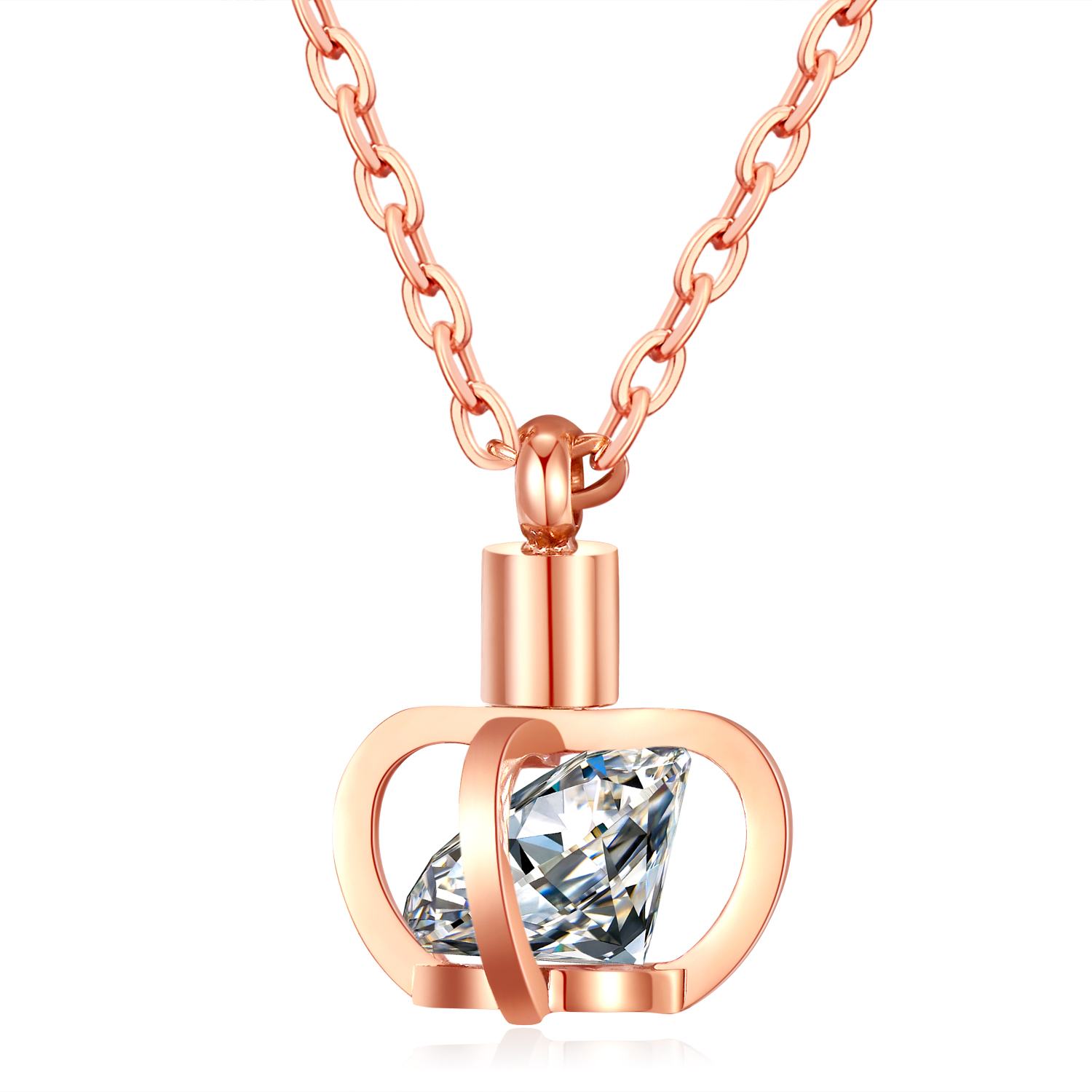 

Diamond Stone Crown Shape Pendant Necklace 316L Stainless Steel 14k Gold Plated Titanium Steel Necklace Jewelry Lovers Gift