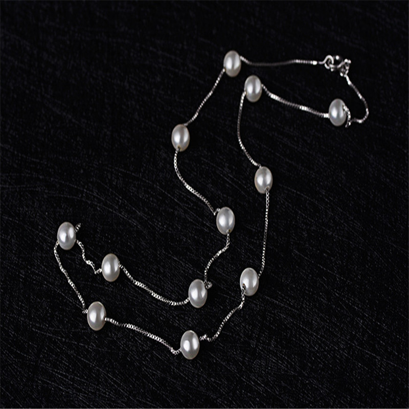 

925 Sterling Silver Plated 12 PCS 6mm Pearl Necklaces For Women Box Chain Choker Necklace kolye collares bijoux femme, Golden;silver