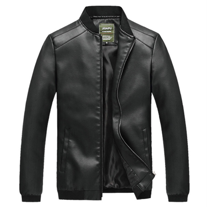 

Songsonding Hot Sale Autumn Jacket Men Solid Color PU Leather Jacket streetwear jackets New Design Male Stand Collar Jackets, Brown