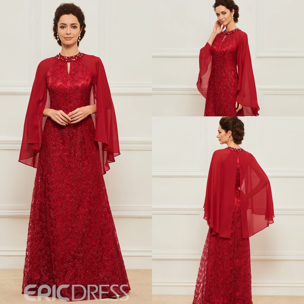 

A Line Mother Of The Bridal Dresses With Wrap Jewel Neck Appliques Beads Lace Prom Dress Floor Length Mothers Dresses
