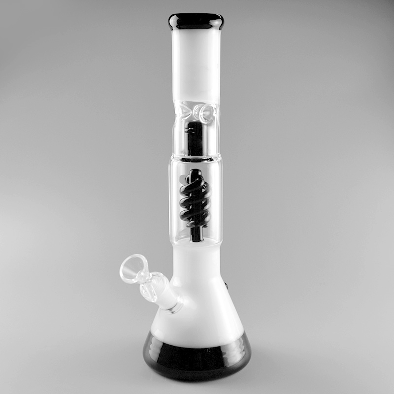 

Grace Glass Bong!14 inches glass oil rig spiral perc glass water pipe Ice Notches Milky Beaker bong 19mm female joint