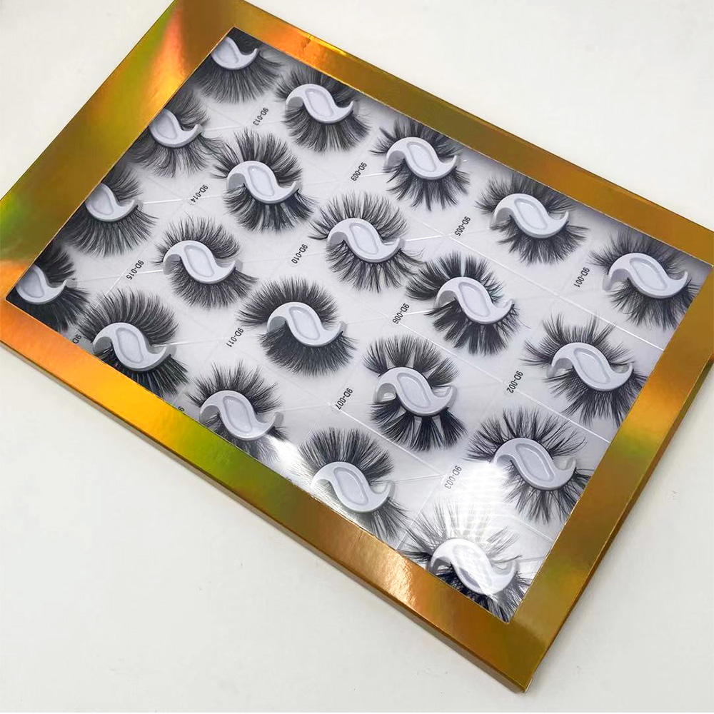 

Wholesale 9D 20 pairs synthetic private label 25mm faux mink false eyelash book packaging 16 in 1 lash book