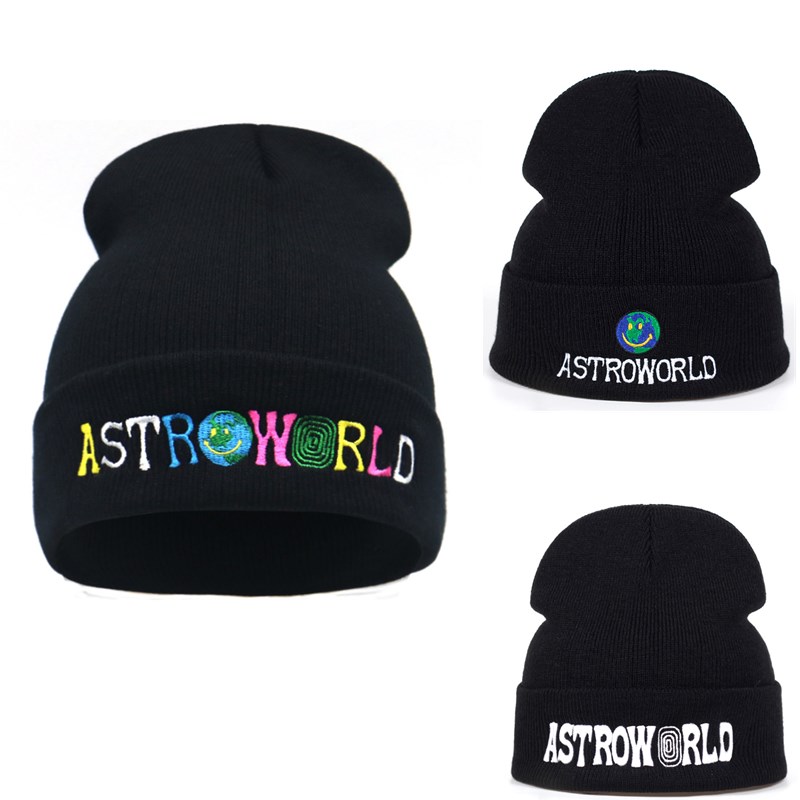 

Wholesale Travi $ Scott Knitted Hat Embroidered Beanies Cap Astroworld ASTROWORLD Travis Scott Ski Warm Winter Hat Unisex Skullies Caps, Navy