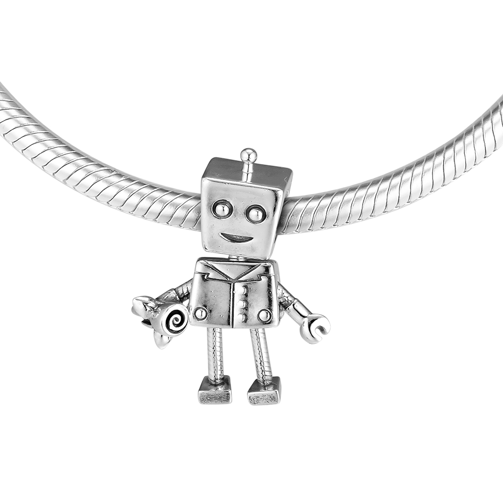 2019 Direct Selling Real 925 Sterling Silver Jewelry Pendants Robot Charm Beads Fits European Bracelets Necklace for Women Making