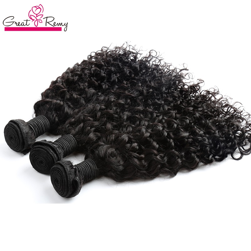 

Greatremy® Water Wave Brazilian Hair Extension Big Curly 100% Unprocessed Virgin HumanHair Bundle 3pcs/lot Dyeable Ocean HairWeave Weft, Natural black(dyeable)