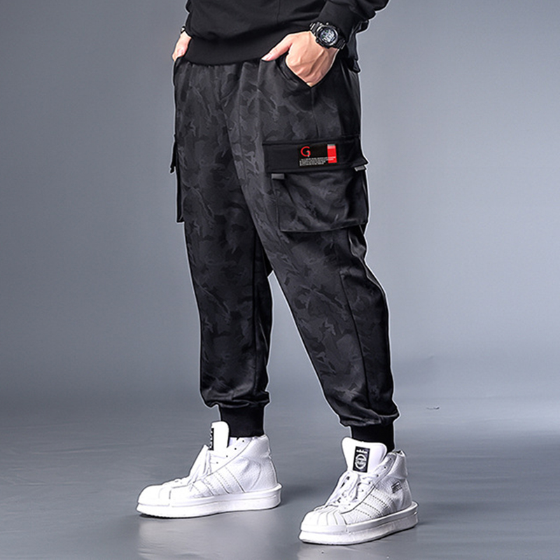 

Men cotton splicing pants Hip Hop Pants Plus Size 7XL men's loose fashion gym jogging leisure jogging, Black