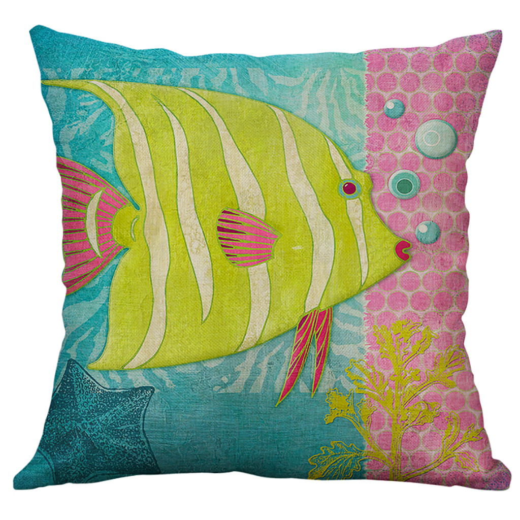 

NEW 2019 Marine Life Cushion Cover 60x60cm Linen Pillow Pillowcase Home Decorative Throw Cushion Cover housse de coussin, Beige