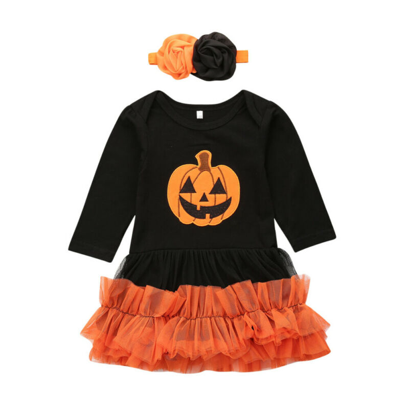Baby 4Pcs Halloween Outfit Costume Set Rompers Bats Spiders Pant Hat Headband