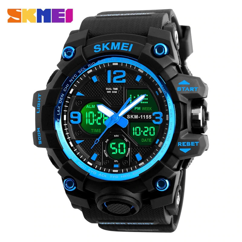 

SKMEI New Fashion sport military men watch LED bright Watches quartz wristwatches Digital Clock Military Camouflage Waterproof Watch 1155B, As picture