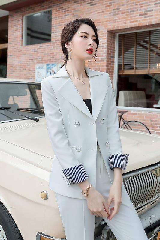 

Fashion Womens Suits Set 2 Pieces Blazer Suits Long Sleeve Double- Breasted Blazer Pants Suit Office Ladies Jacket and Pants, White pants set