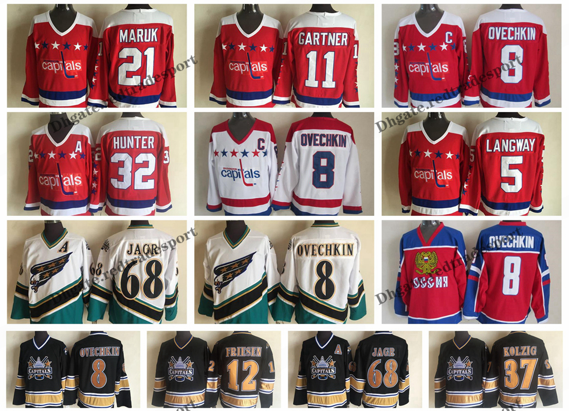 

Vintage Washington Capitals Hockey Jerseys 5 Rod Langway 21 Dennis Maruk 11 Mike Gartner 32 Dale Hunter Ovechkin 68 Jaromir Jagr 37 Kolzig 12 Jeff Friesen Black Jersey, Red 8
