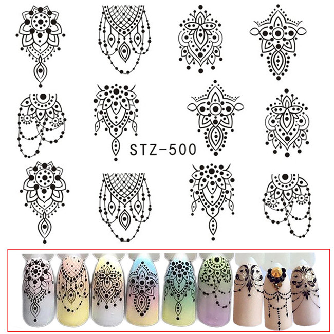 

Fashion Nail Sticker Black Necklace Jewelry Water Transfer Stamping Nail Art Tips Decor Manicure Decal 2020 New, Style 1