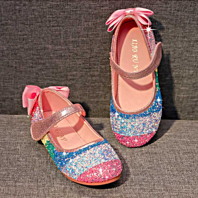 

Girls leather shoes princess shoes 2020 spring round head soft bottom single peas princess crystal, Black