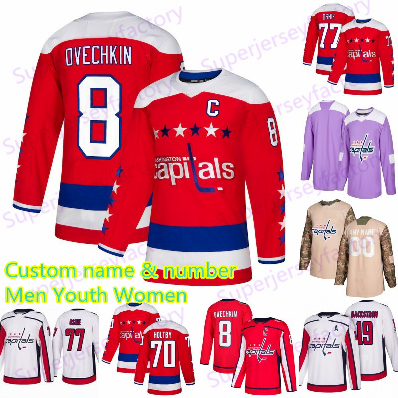 

8 Alex Ovechkin Washington Capitals Jersey 43 Tom Wilson 77 Oshie 19 Nicklas Backstrom 70 Braden Holtby 92 Evgeny Kuznetsov Hockey Jerseys, Youth white away