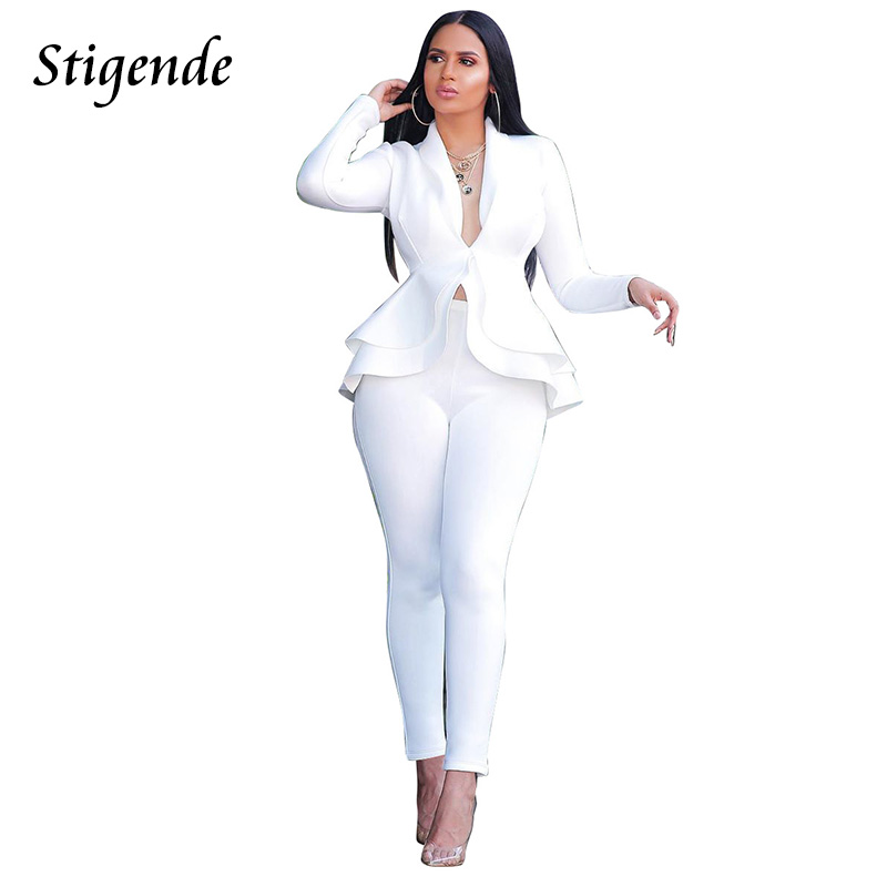 

Stigende Women Casual Blazer Suit Set Elegant 2 Piece Suit Set Top and Pants Fashion Sexy Bodycon Cascading Ruffle Two Piece, Black