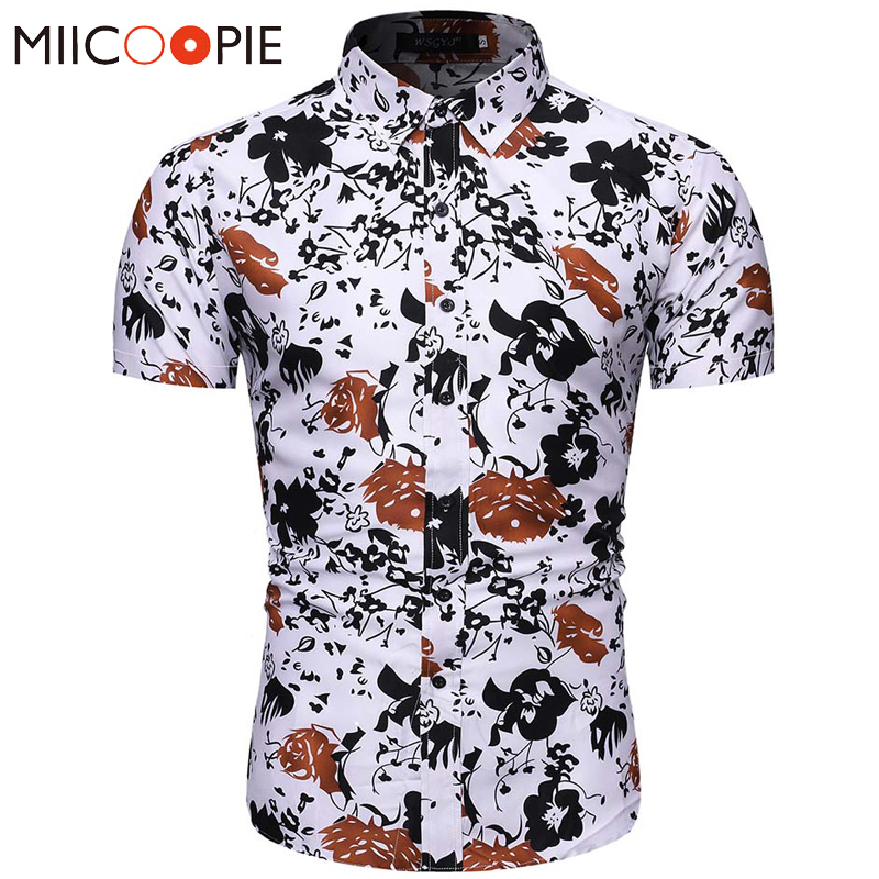 

Men' Beach Shirts Fashion Flowers Printed Turndown Collar Short Sleeve Blouse Shirt For Men Summer Floral Camisas Para Hombre, Cs138-white