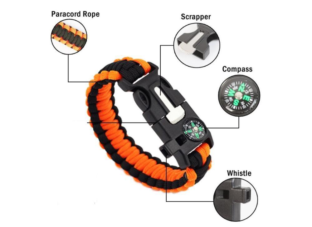 

Military Emergency Paracord Survival Bracelet Parachute no flint Outdoor Scraper Whistle buckle For Jewelry Men & Women