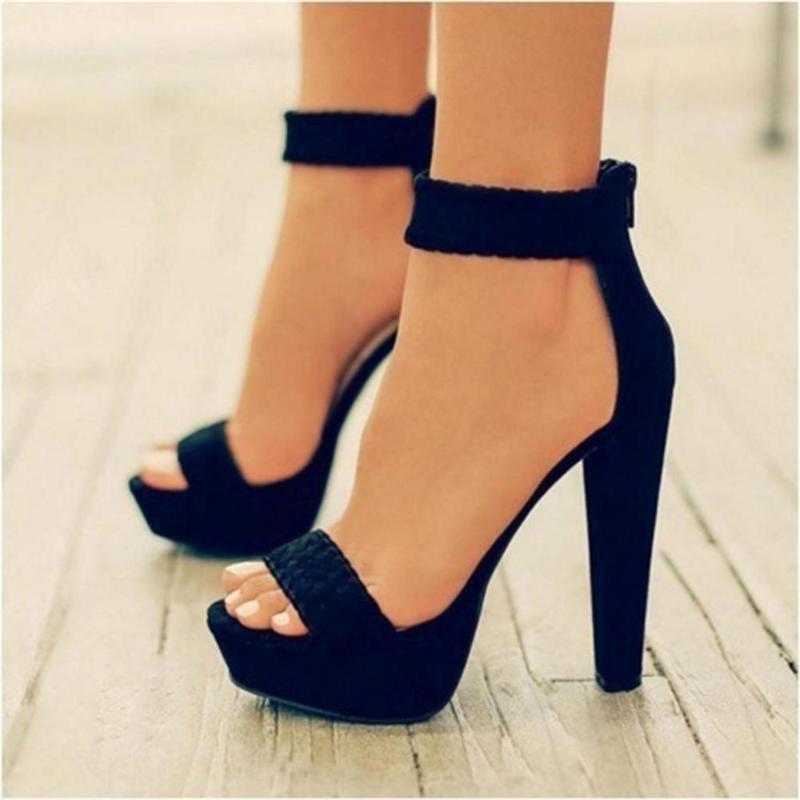 

2019 New Women Sandals PU leather High Heels Summer Platform Shoes Women sexy Party knit weave Peep Toe Gladiator Sandals, Black