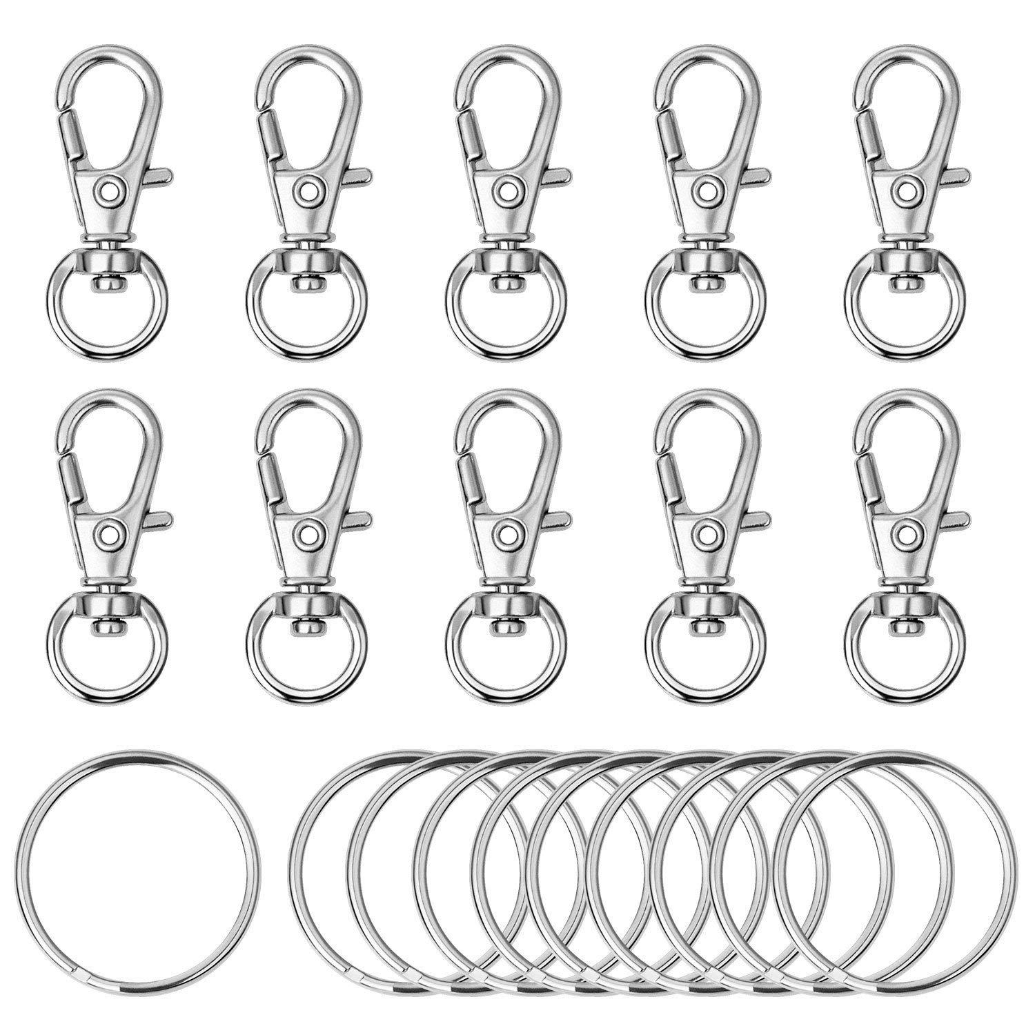 

120pcs Swivel Lanyard Snap Hook Metal Lobster Clasp with Key Rings DIY Keyring Jewelry Keychain Key Chain Accessories Silver Color