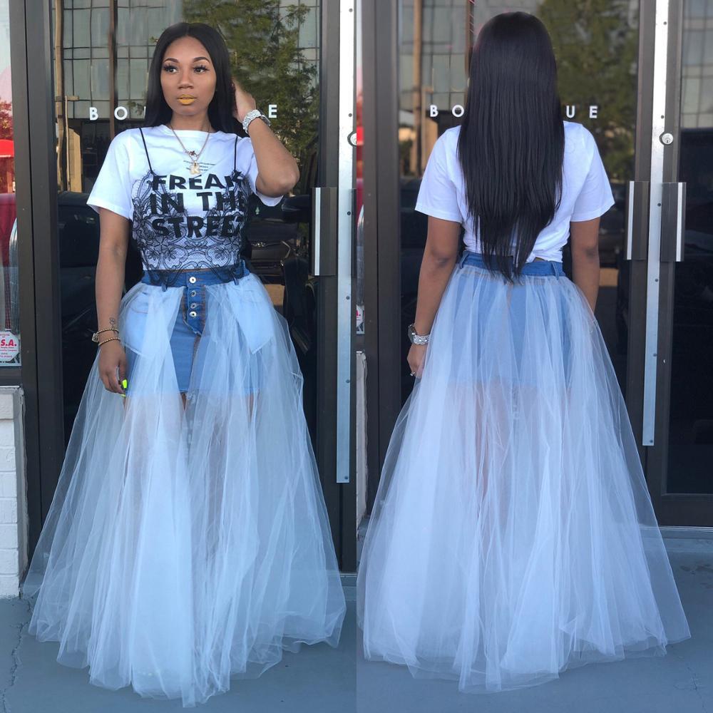 jean skirt with tulle