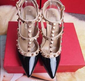 

2019 Brand Women Pumps Wedding Shoes Woman High Heels sandal Nude Fashion Ankle Straps Rivets Shoes Sexy High Heels Bridal Shoes, Black