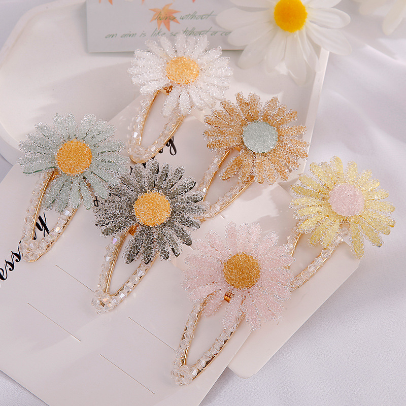 

New Sun Flower Hairpin Small Daisy Flower Crystal Side Clip Side bb Clip Mori Girl Headdress, Db001188