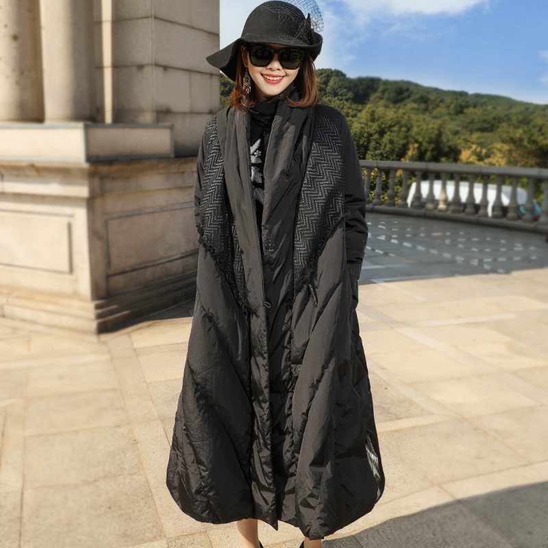 

90% White Duck Down 2020 New Brand Female Parkas For Winter Jacket Women Long Thick Cloak Parka Outwear Plus Size LX2434, Black