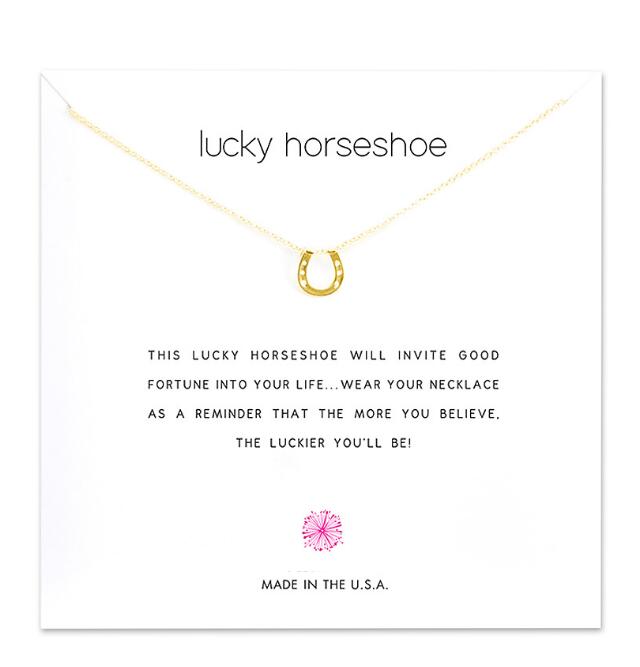 

With card! Silver and gold color cute Dogeared Necklaces with U pendant Lucky horseshoe Necklace Blessing Card Necklace