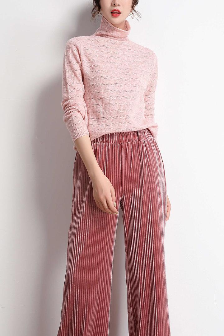 

Ladies High Quality Turtleneck Pure 100% Cashmere Sweater Spring Autumn Fashion Hollow Out Slim Knit Sweater Elegant Ladies Free, Beige