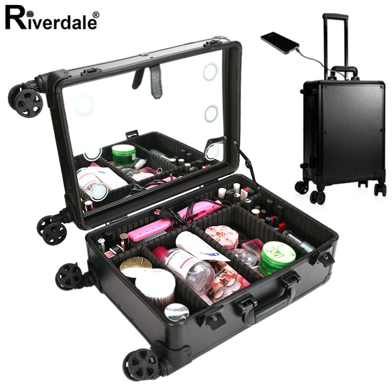 

Beautician Professional Makeup Case Large Capacity Wedding Full Female Cosmetic Artist Suitcase Trolley MultiPurpose Make Up Bag, Black 2 in 1 style
