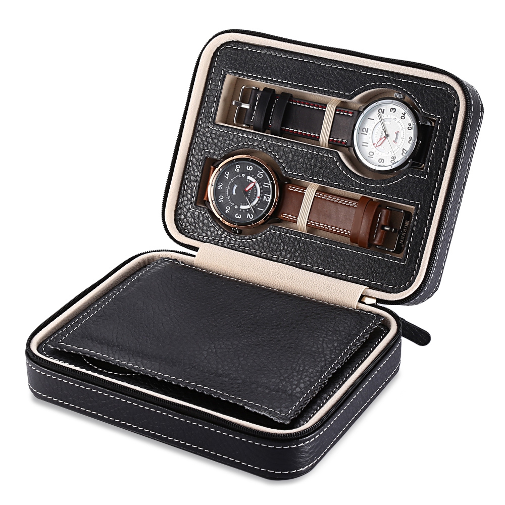 

4 Grids PU Leather Watch Box Travel Storage Case Zipper Wristwatch Box Organizer Holder For Clock Watches Jewelry Boxes Display