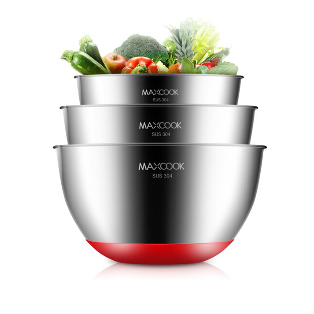 

3pcs 3 in 1 stainless steel mixing bowls fruits washing bowl with non-slip silicone bottom