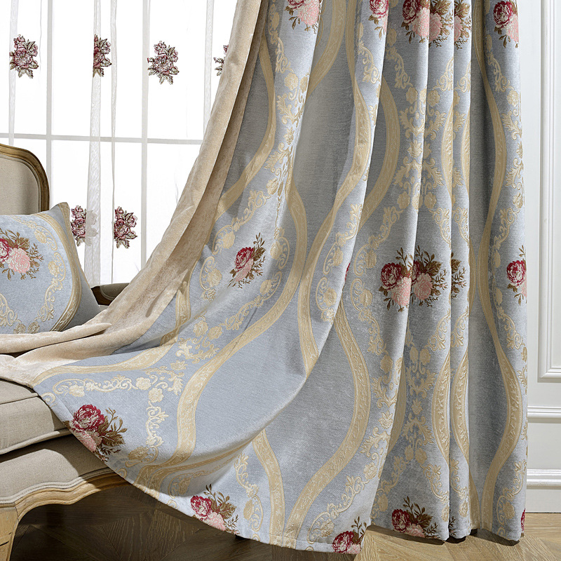 

Customization Curtains for Living Room Bedroom Idyllic ChenilleJacquardCurtain Embroidered Tulle
