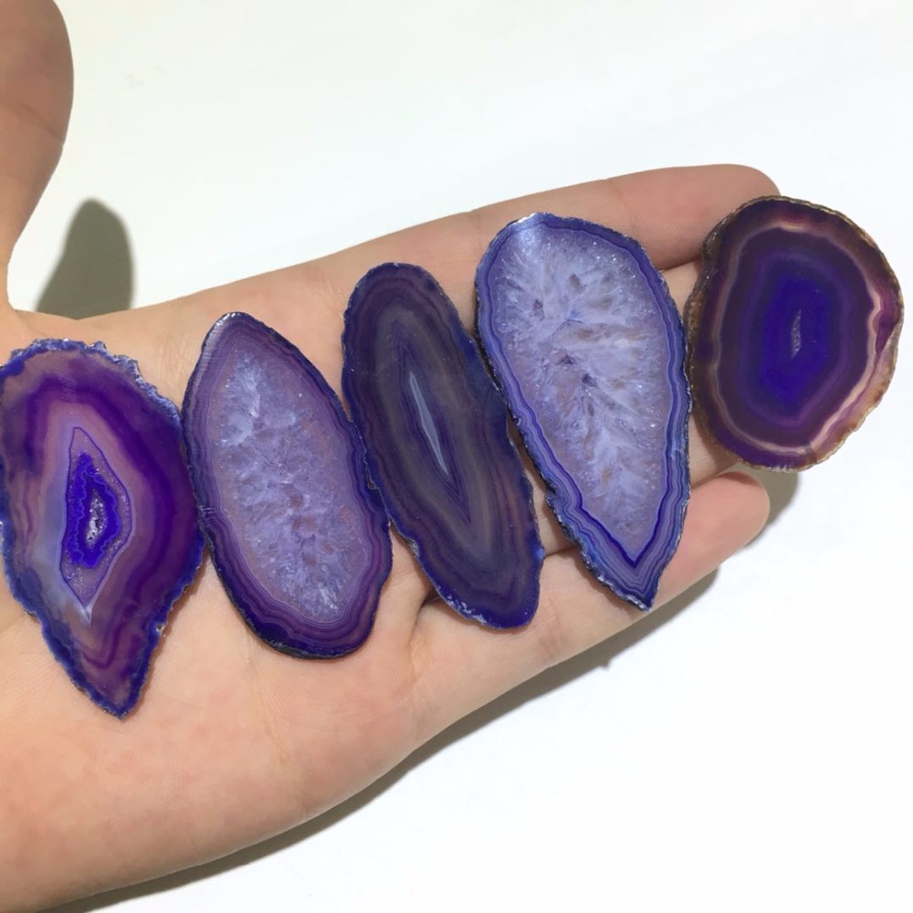 

DIY 5PCS Reiki Healing Natural Stone Purple Small Agate Slice Pendant Raw Quartz Stone Connector Beaded Pendants for decoration