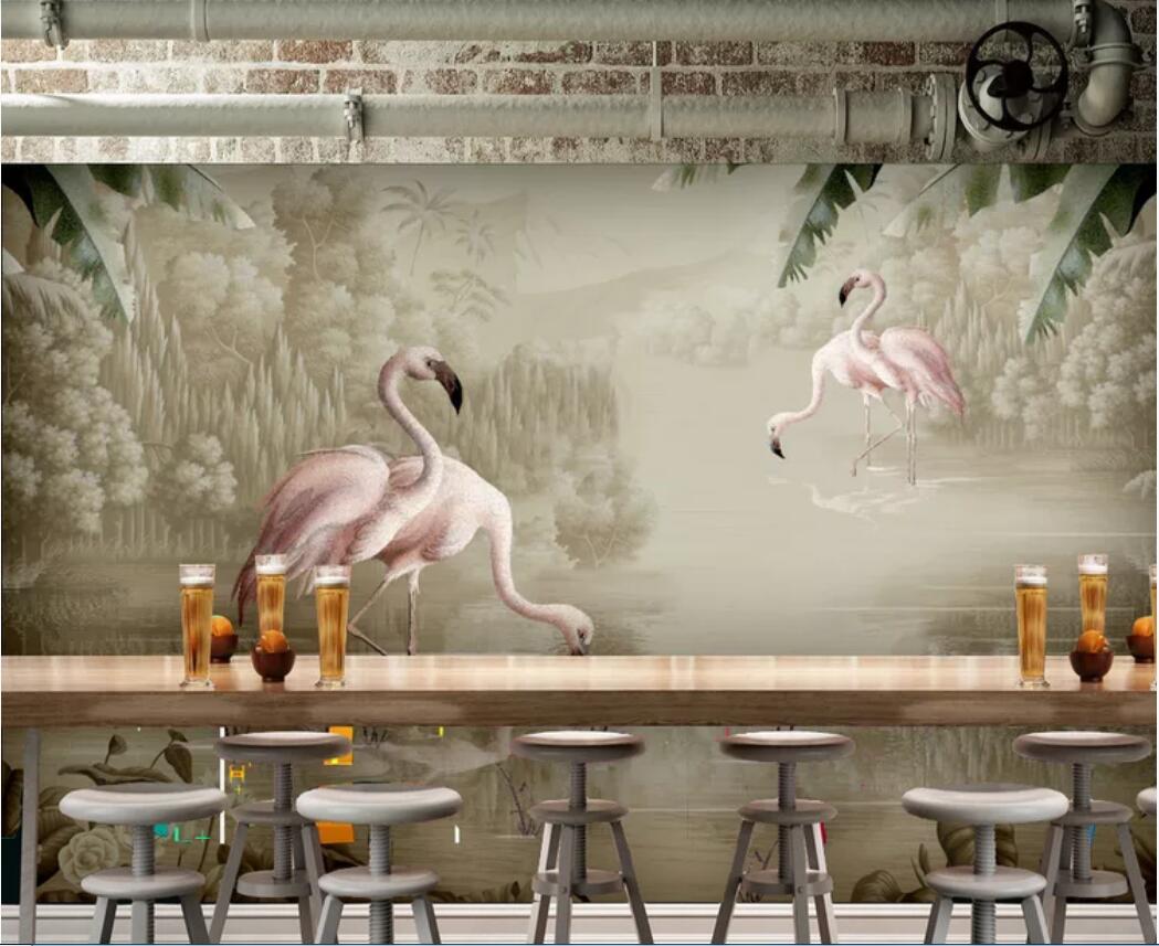 

3d room wallpaper custom photo mural Landscape modern minimalist hand drawn watercolor plant flamingo decorativewallpaper for walls 3 d, Non-woven fabric