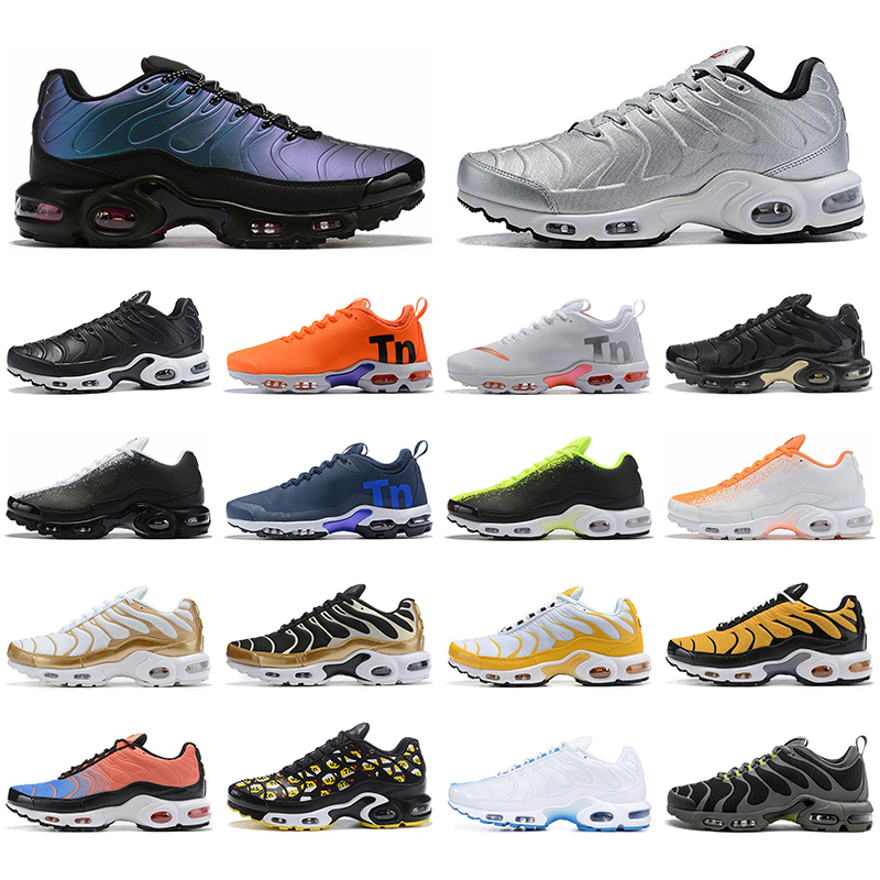 

With Socks Top Quality Fashion TN Plus Running Shoes For Men Women triple black white pink Sliver purple QS Mens Trainer Sport Sneaker, 14#color