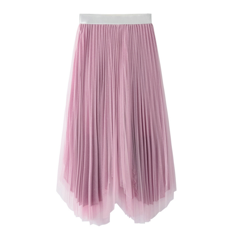 

Asymmetrical Women Skirt Sweet Ladies SkirtsSolid Mesh Skirt, Beige