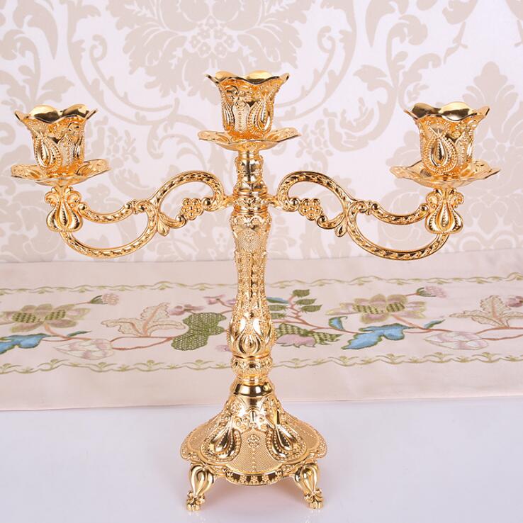 

Three candle holders Candlelight dinner prop Alloy Candlestick Wedding Props Candle Holders Table Ornament Candelabra wedding decorations, Gold