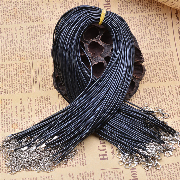 Lot 1.5mm Black Waxed Cord Necklace Clasps and Extension Chains Made Ships USA!