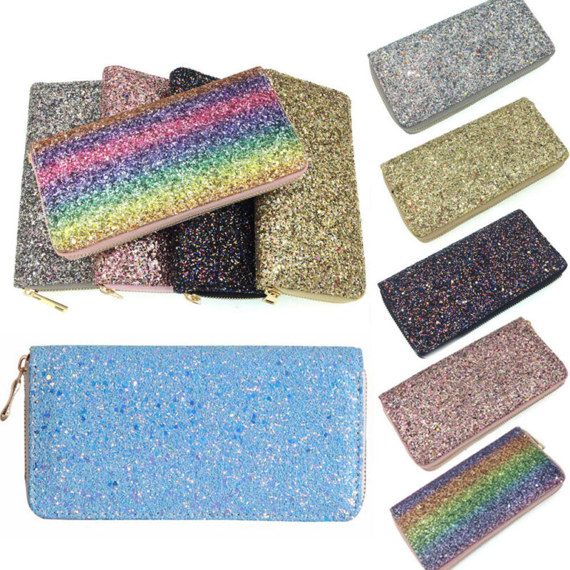 

Women Zipper Long Wallet Sparkly Sequin Clutch Glitter+PU Ladies Bag Coin Purse Credit ID Card Mobile Phone Holder Bag, Black