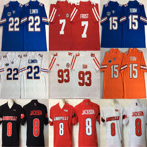 

Lamar Jackson Louisville Cardinal Tim Tebow Emmitt Smith Florida Gators Scott Frost Ndamukong Suh Nebraska Huskers College Football Jerseys