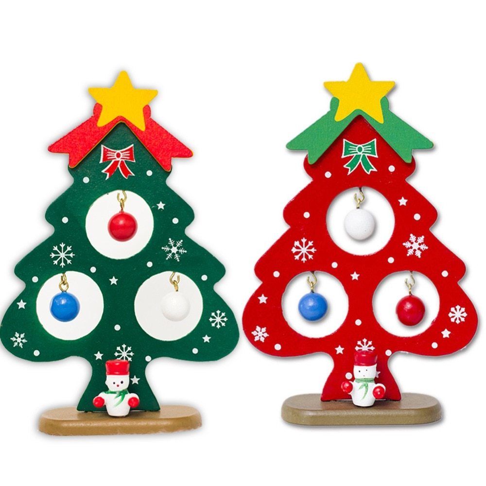 

1pc Christmas Tree Small Ornament Mini Painted Christmas Tree Decorations Wooden Card New Year's Decorations For Home